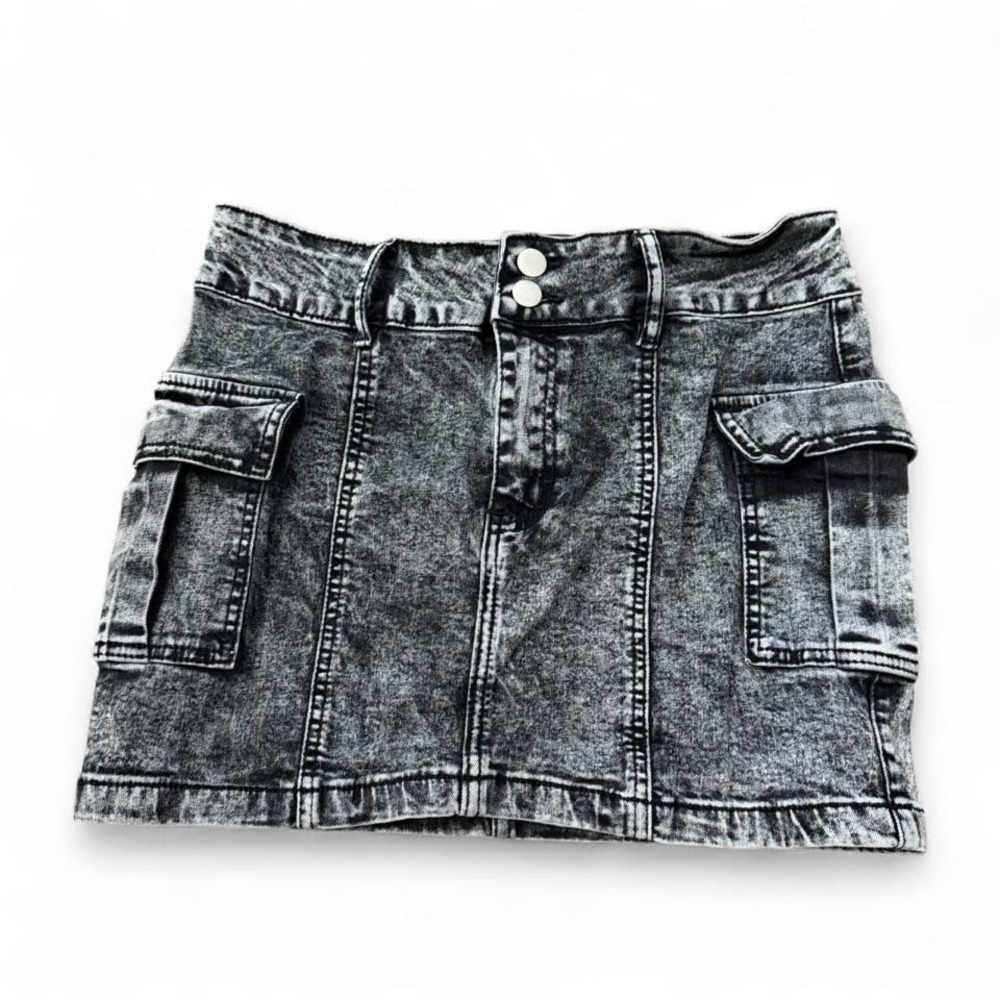 Windsor Denim Cargo Mini Skirt Acid Wash Black Grey Utility Womens M